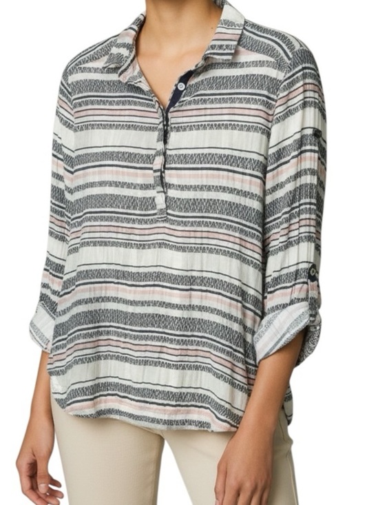 Columbia Tops - Columbia Striped Tunic Top Small | Blue Pink Boho Lightweight Blouse